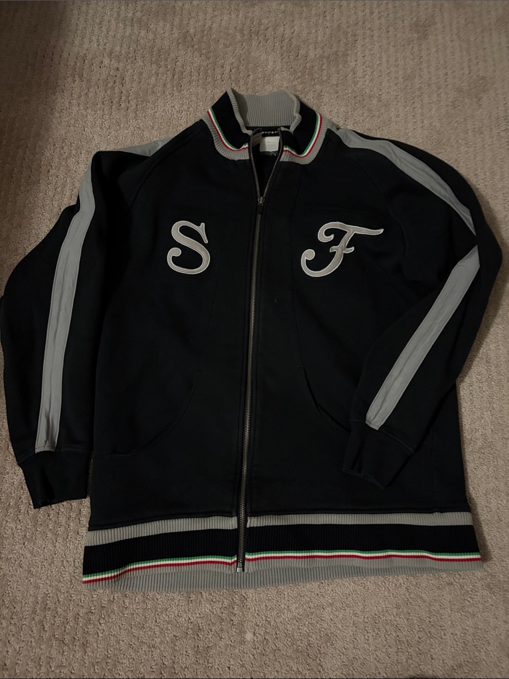 Ferrari Black Track Bomber Jacket with Gray Stripes